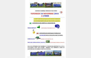 Ordre du jour Assemblée Générale  du Vendredi 14 Novembre 19h00.