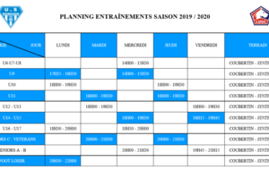 Planning des entraînements 2019-2020.