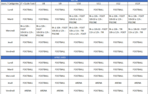 Planning Prévisionnel Stage de Pâques