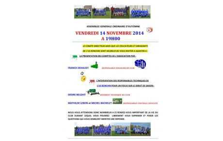 Ordre du jour Assemblée Générale  du Vendredi 14 Novembre 19h00.