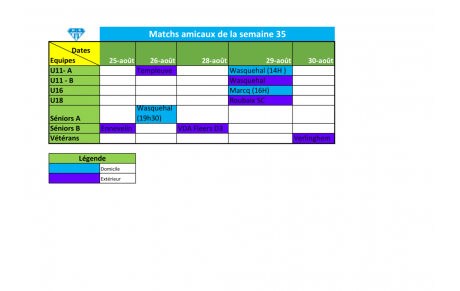 Matchs amicaux du 25 au 30 août