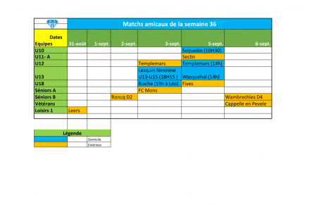 Matchs amicaux du 31 août au 6 septembre