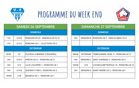 Programme du week-end - 26 et 27 septembre