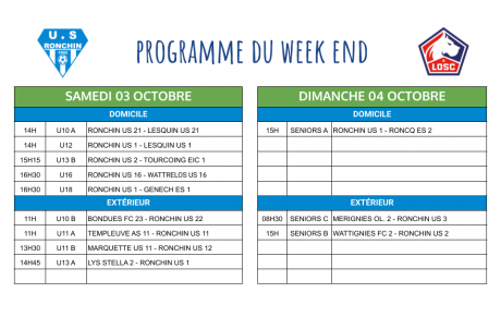 Programme du week-end - 3 et 4 octobre