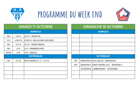 Programme du week-end - 17 et 18 octobre