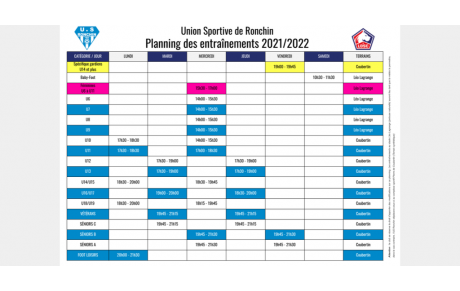 Planning des entraînements 2021-2022