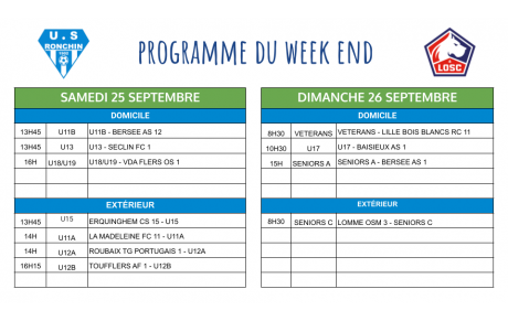 Programme du week-end - 25 et 26 septembre