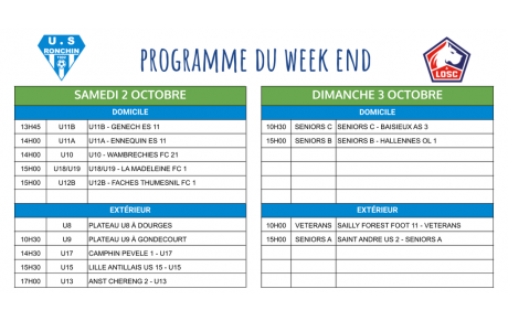 Programme du week-end - 2 et 3 octobre
