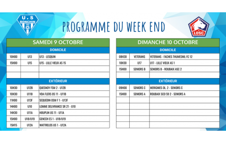 Programme du week-end - 9 et 10 octobre