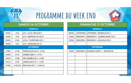 Programme du week-end - 16 et 17 octobre