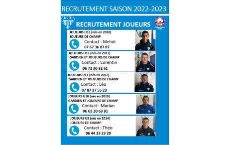RECRUTEMENT JOUEURS FOOT A 8
