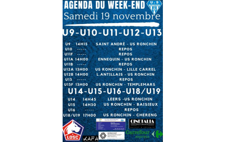 AGENDA DU SAMEDI 19 NOVEMBRE 