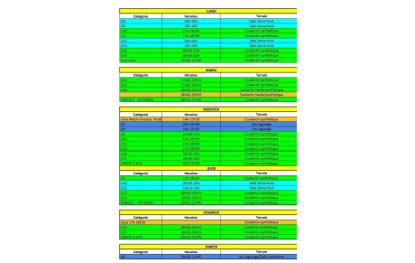 HORAIRES D'ENTRAÎNEMENT 